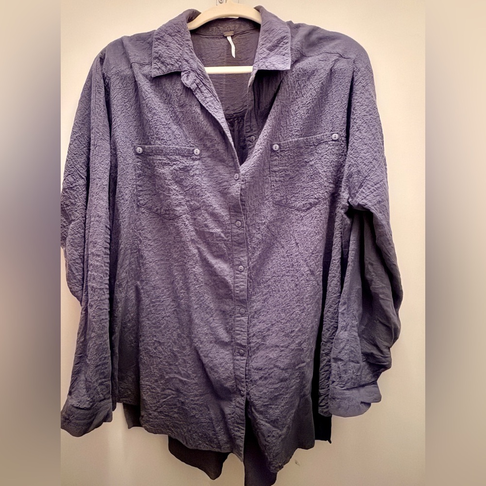 Free People Gray Love Her Madly Textured Button Down Shirt Sz Sm